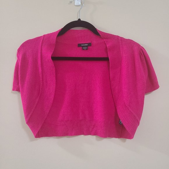Magenta Hot Pink MAJORA Barbiecore Knit Short Sleeve Shrug - Picture 2 of 5